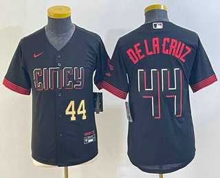Youth Cincinnati Reds #44 Elly De La Cruz Number Black 2023 City Connect Cool Base Stitched Jersey 1->mlb youth jerseys->MLB Jersey